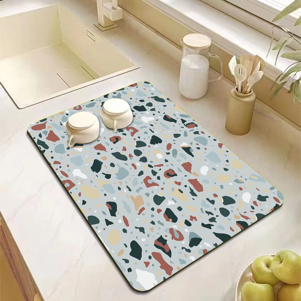 Saugfähige Geschirr-Abtropfmatten, Boho-Blumenmuster, Schreibtisch-Abtropfunterlage, hitzebeständige Thekenmatte, rutschfeste Abtropf-Tischset für die Küche