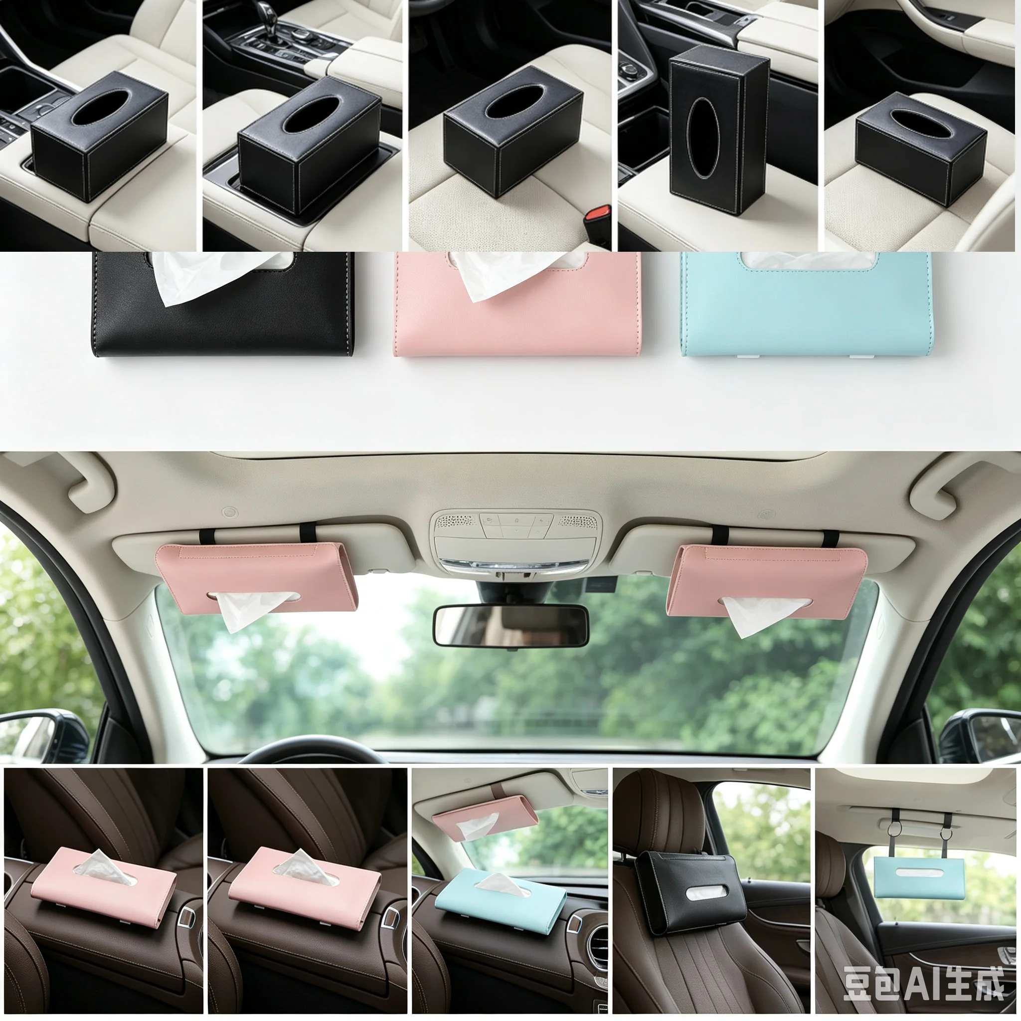 Universal Car Sun Visor PU Leather Tissue Box Case Napkin Holder Hanging Storage Box Trash Bag