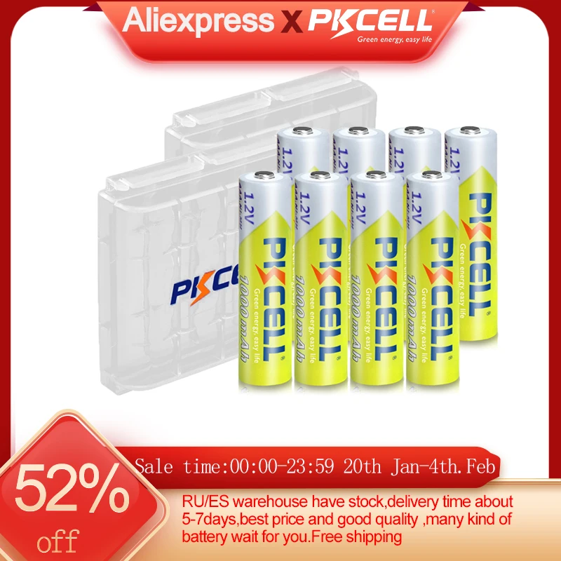 8PC PKCELL AAA Battery 1.2V 1000mah Ni-MH aaa Rechargeable Batteries And 2PC Battery Box For Clock Toys flashlight