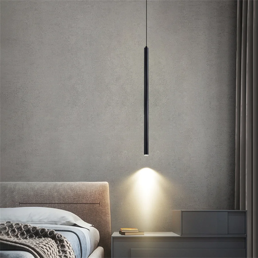 Imagem -04 - Nordic Long Tube Led Pendant Lights Modern Kitchen Pendurado Lâmpada Quarto de Fundo Cob Cilindro Lâmpada Pingente Preto e Branco