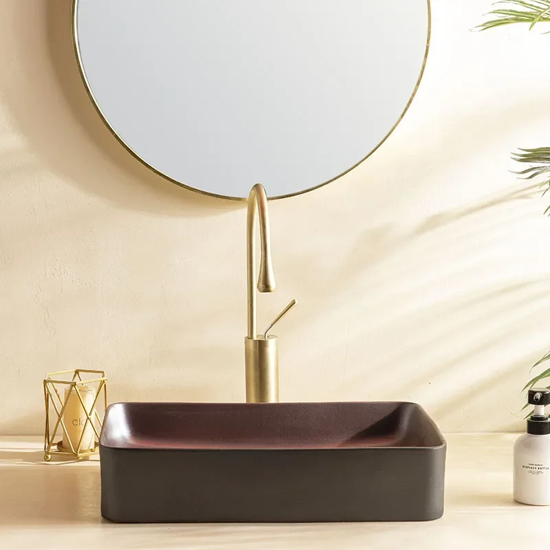 

Matte black art basin ceramic table basin wash hands rectangular bathroom balcony wash face household sink the hotel courtyard