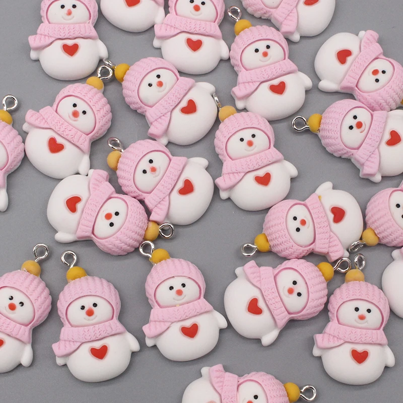 10pcs/pack Christmas Scarf Snowman Resin Earring Charms Cute Flatback Decor Pendant For Bracelet Keychain DIY Jewelry Making