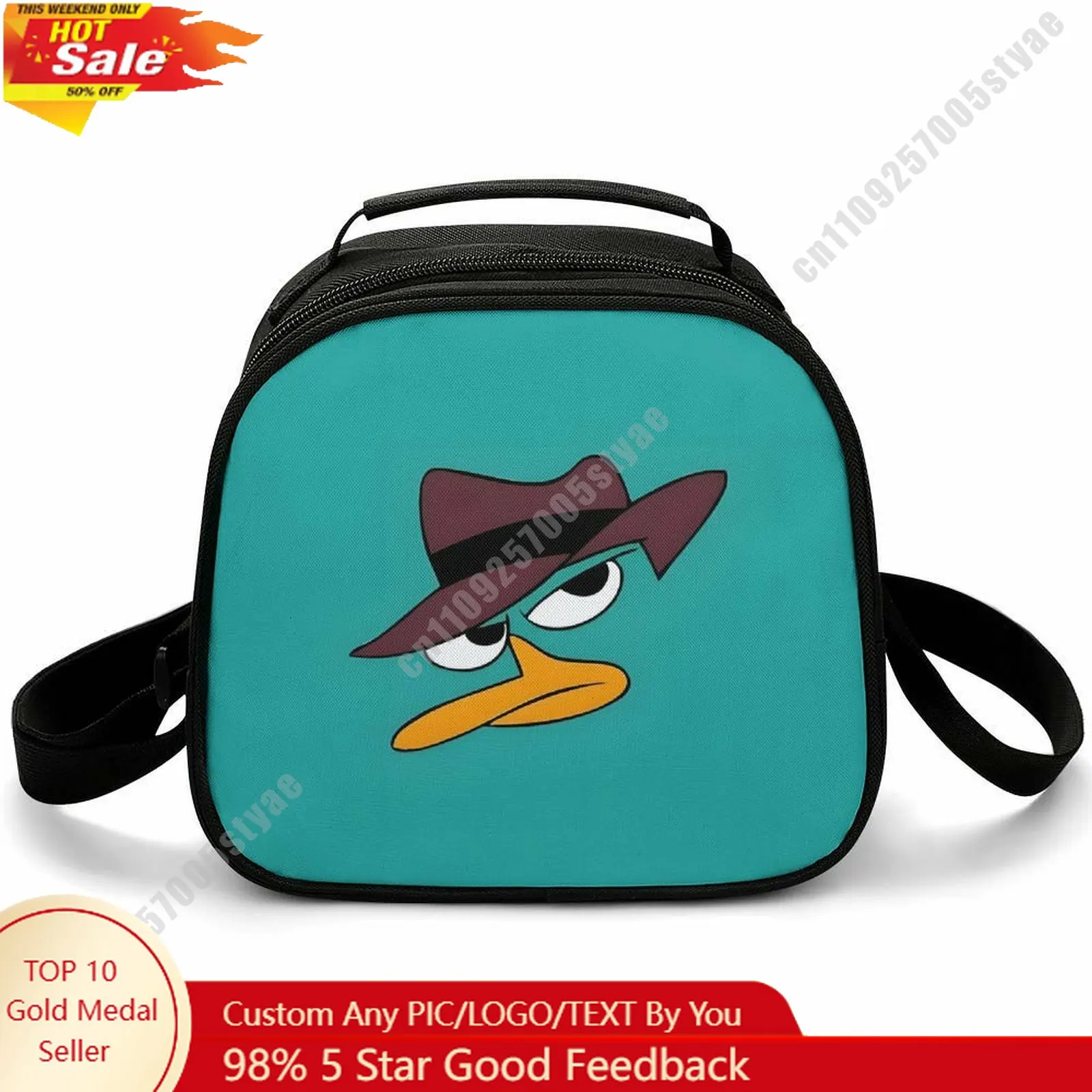 

Сумка для обеда Perry The Platypus, сумка для бенто с рисунками животных Диснея, с возможностью персонализации: имя, фото, логотип, ланч-бокс, незаменимая сумка для пикника
