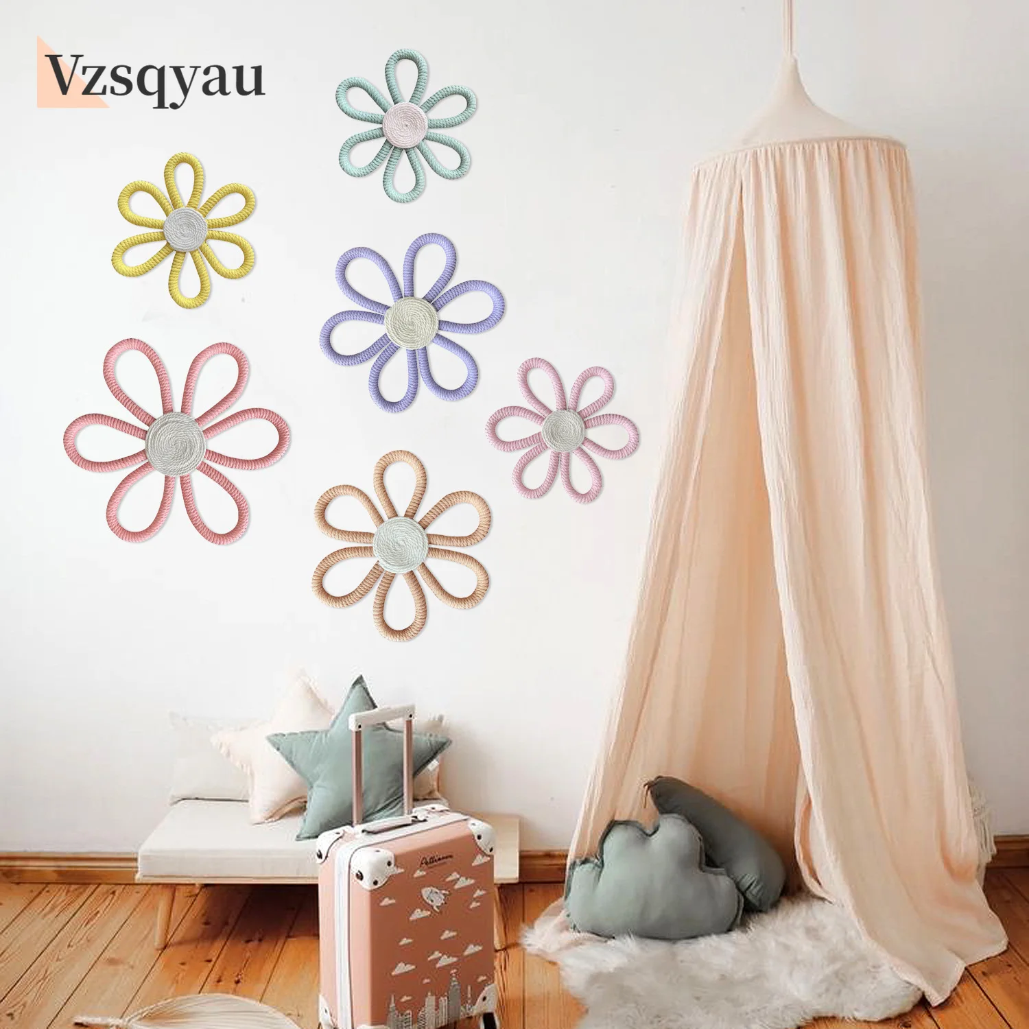 Wall Decor Woven Daisy Flowers Wall Art Floral Wall Hanging for Home Bedroom Bathroom Decoration Newborn Photography Furniture