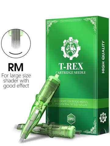 T-Rex 20pcs/Ink Cartridge Tattoo Needle RL RM Disposable Sterilization Safe Tattoo Needle 0.35mm Sterile Tattoo Needle Supply