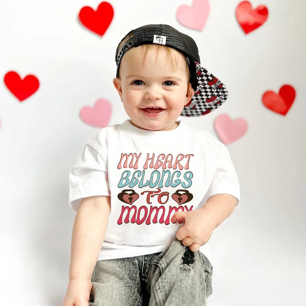 My Heart Belongs To Mommy Print Valenitnes Kids T-shirt Girls Boys Clothes Children Valentine Shirt Valetine's Day Kid Gift Tee