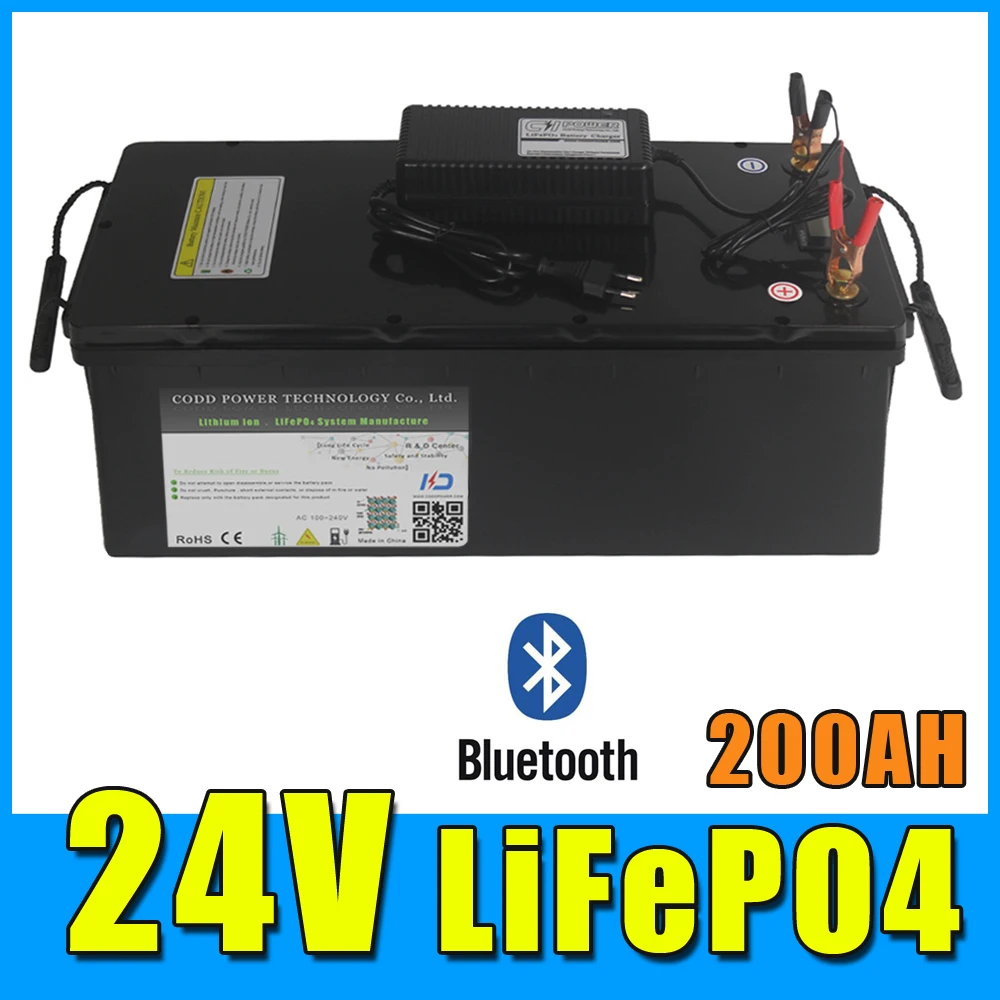 24V LiFePO4 Battery with Bluetooth BMS LCD Solar RV Caravan Storage Boat Yacht motor