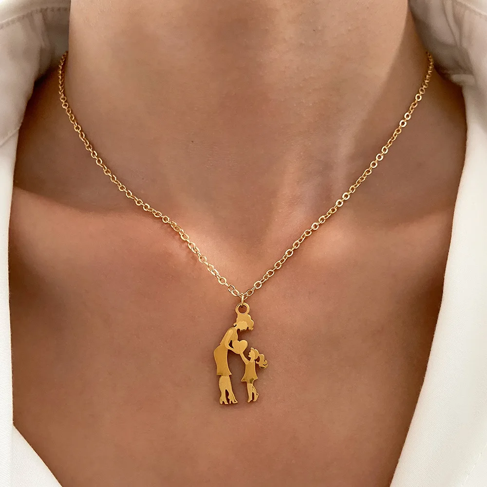Gold Plated Stainless Steel Mother Daughter Necklace Meaningful Gift for Women Birthday Anniversary