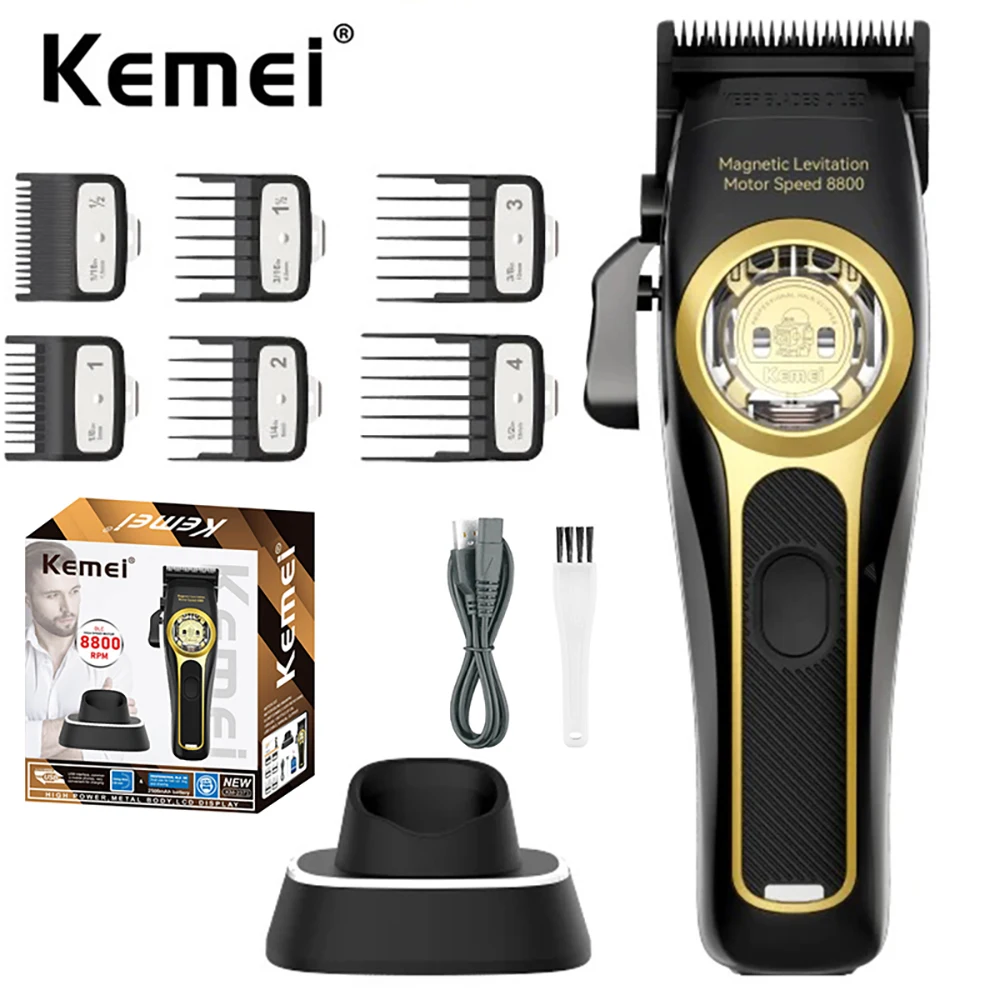 Kemei 2373 2268 مشابك شعر الحلاق المهنية اللاسلكي الشعر المتقلب الكهربائية الرجال إنهاء آلة قطع الشعر ناقلات المحرك