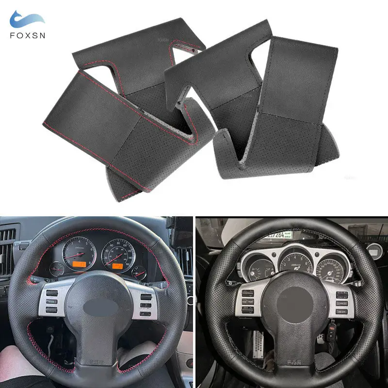 Hand-stitched Perforated Microfiber Leather Car-styling Steering Wheel Cover For Nissan 350Z 2003 2004 2005 2006 2007 2008 2009