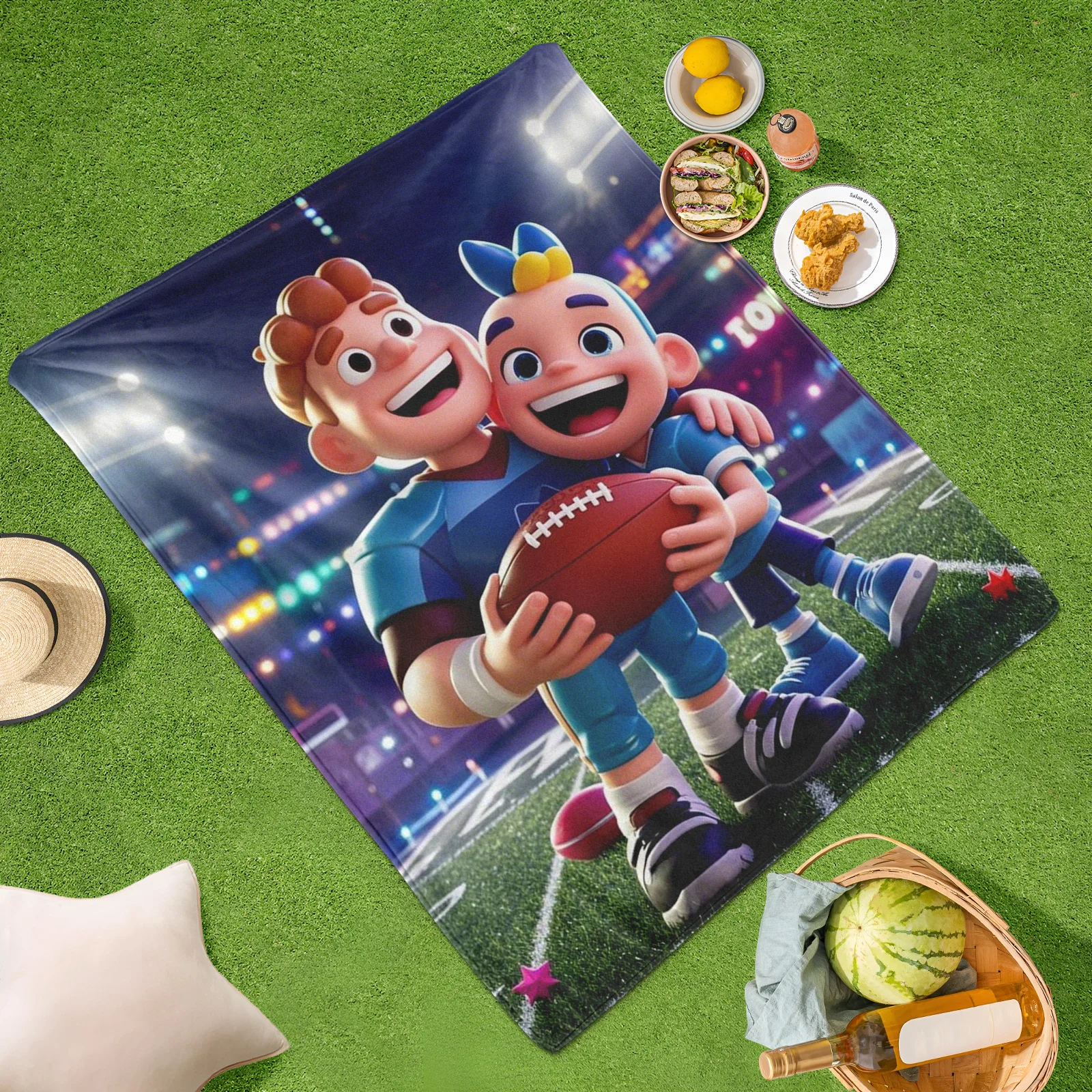 Cartoon Character Football Outdoor Blanket For Game Day Tailgating Camping Adventure Warm Durable Design