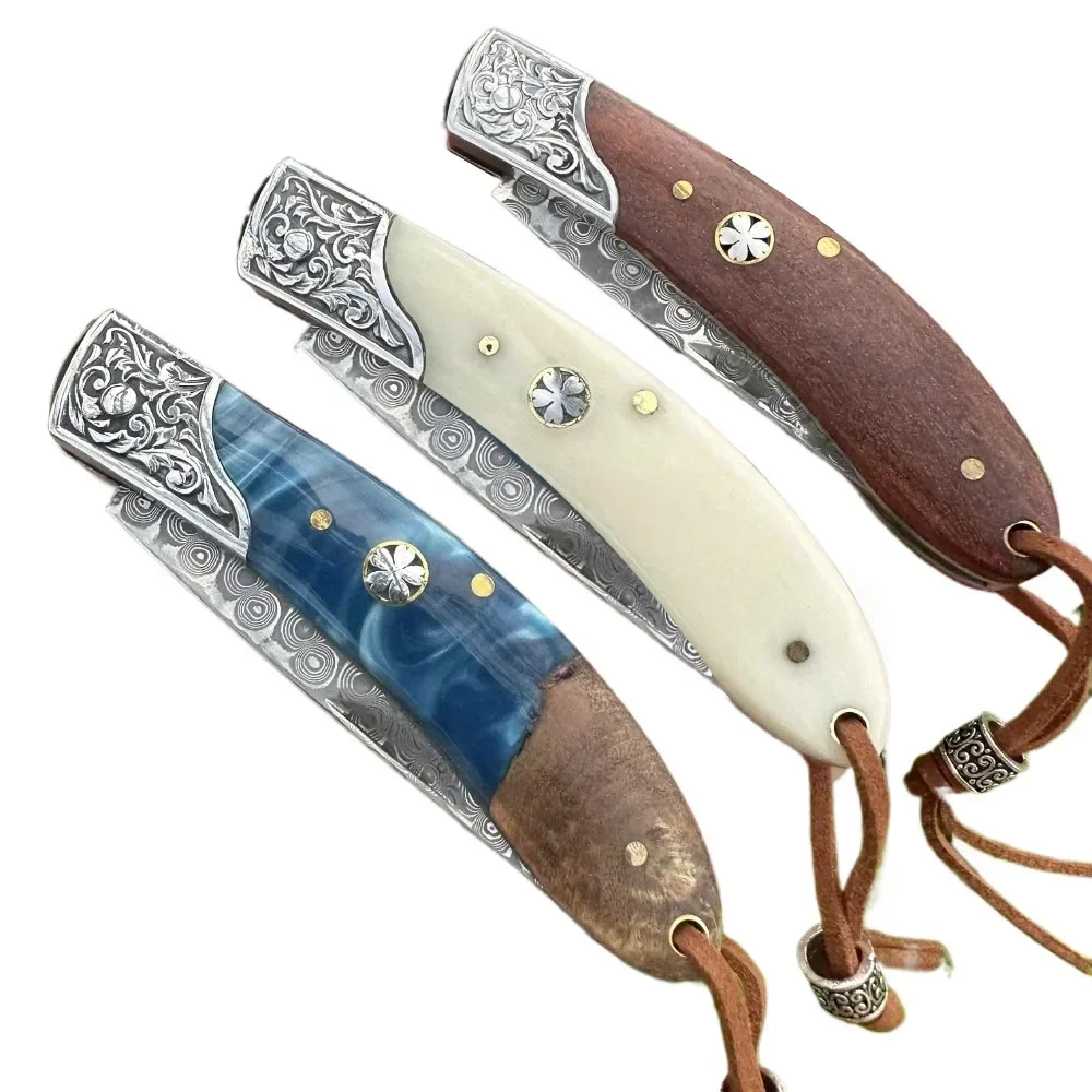 Handmade Forged Vg10 Damascus Folding Blade Knife Beef Bone/Resin/Rosewood Handle Collection Portable Pocket Knifes For Camping