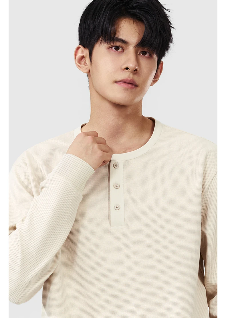 

Мужская футболка с длинным рукавом, воротником Хенли, простая повседневная белая свободная рубашка с длинным рукавом