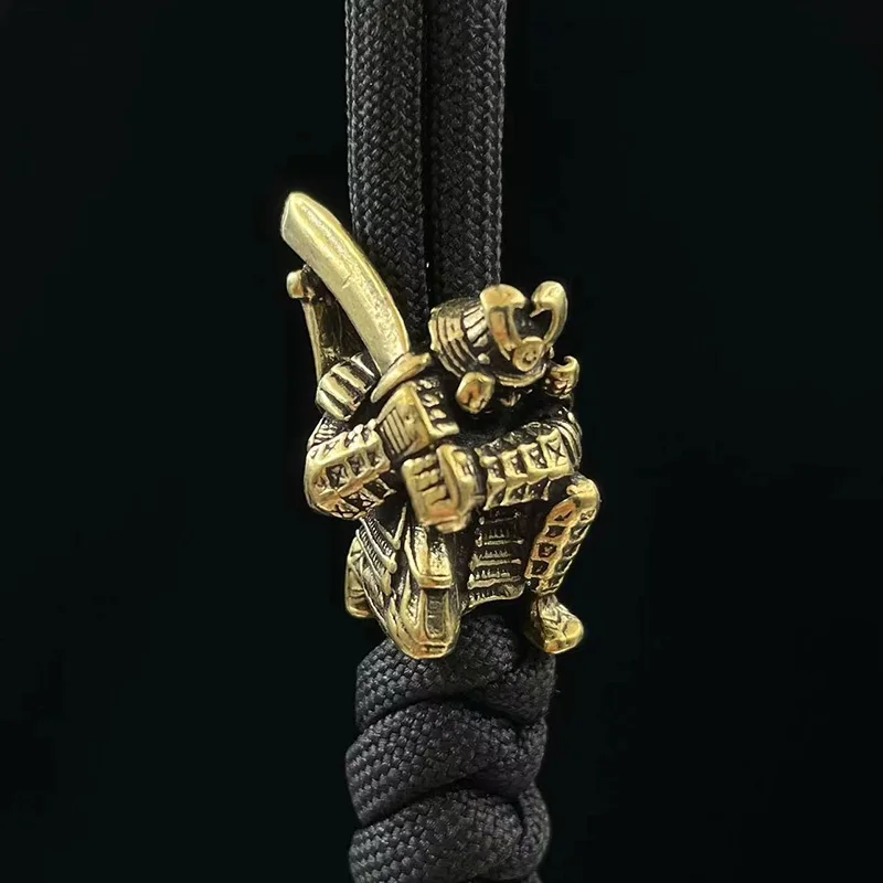 Japanese Broadsword Samurai EDC Knife Bead Brass Lanyard Pendant Outdoor Flashlight Woven Paracord DIY Bracelet Charms Accessory