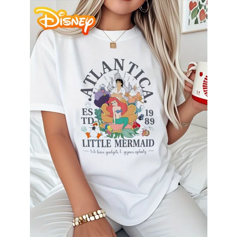 

Disney's "The Little Mermaid" 1989 Women's Pattern Short Sleeve T-shirt Casual Round Neck Design Disney Theme Women's Top