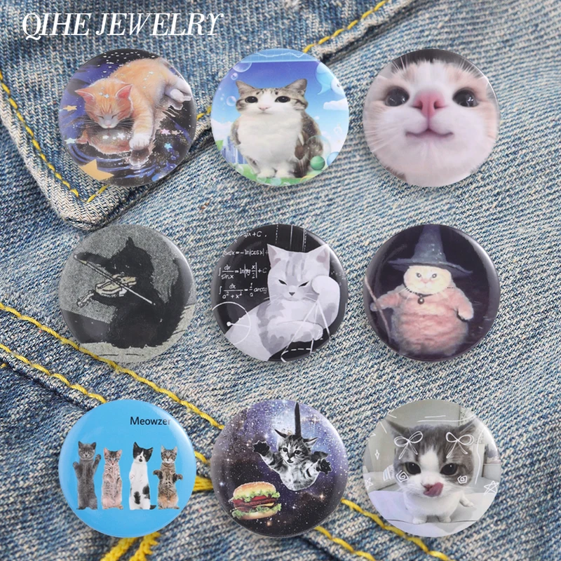 Wizard Cat Violin Cat Math Formula Cat Tinplate Soft Button Pin Cute Anime Meowzer Band Cat Brooch Lapel Bag Badge Jewelry Gift