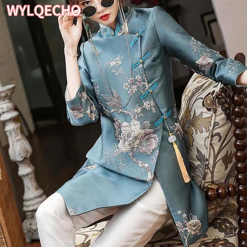 2023 New Chinese Traditional Clothing Female Chinese Style Hanfu Improved Cheongsam Coat Women Vintage Tang Suit Jacket