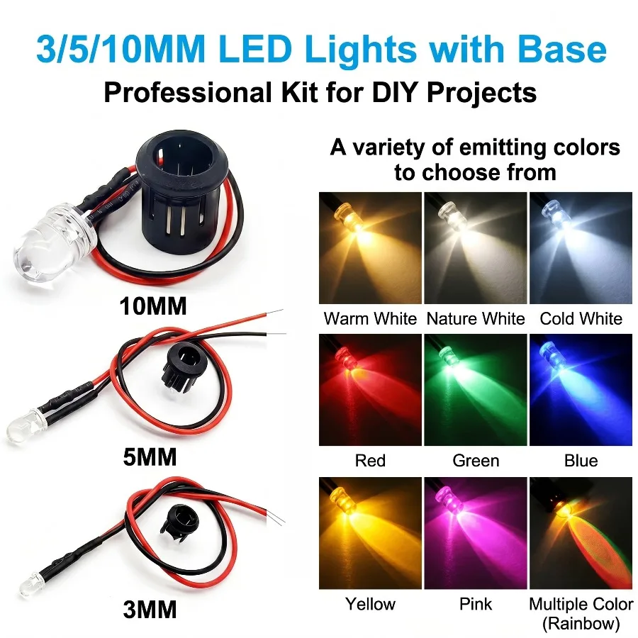 DC3V~24V 20/10PCS Pre Wired LED Light Bulb DIY Emitting Diodes Indicator Light Ship Model Toy Car Transparent LED Bead with Base