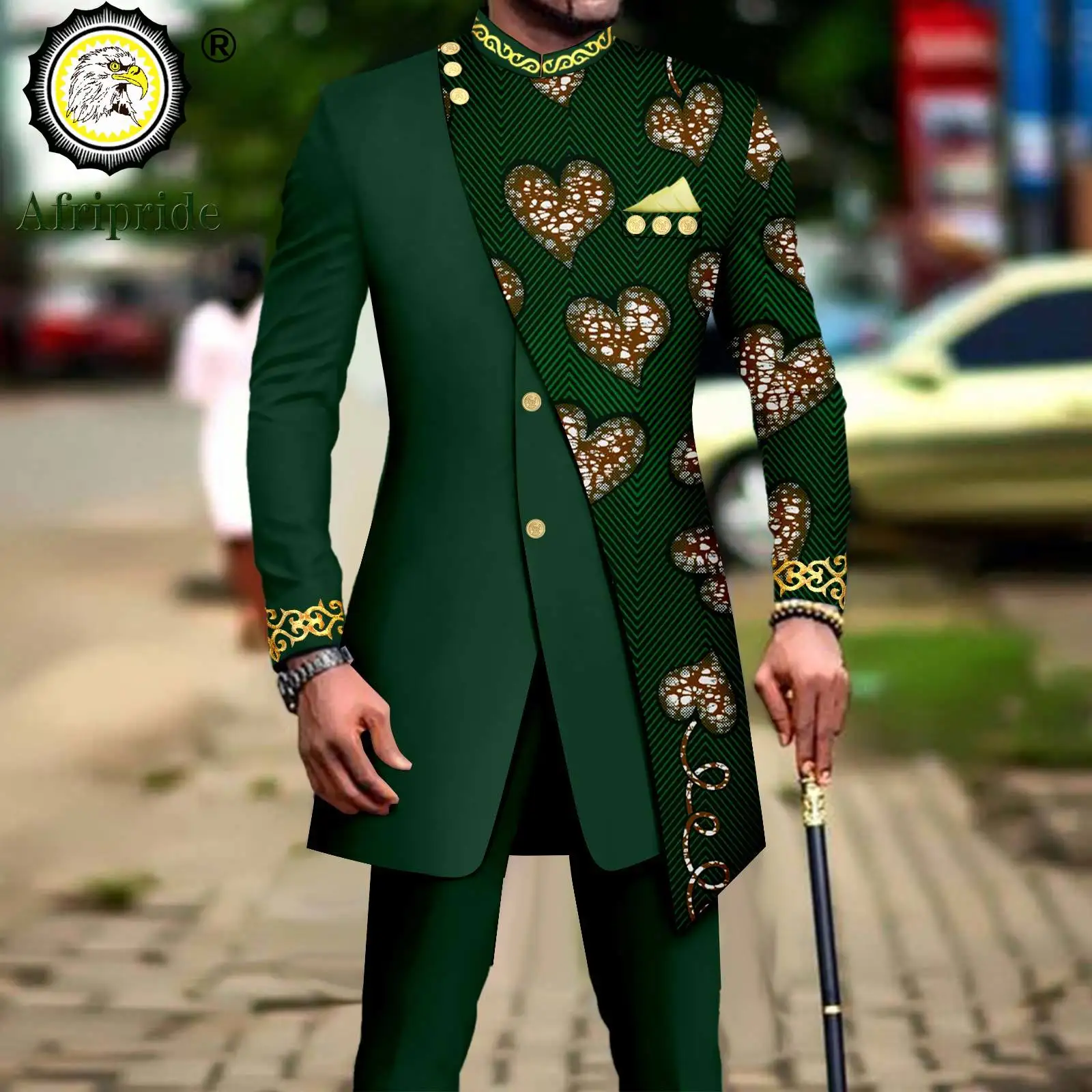 

African Suits for Men Embroidery Print Blazer and Pants Set Business Dress Suit with Kerchief Party Wedding Evening A2316023