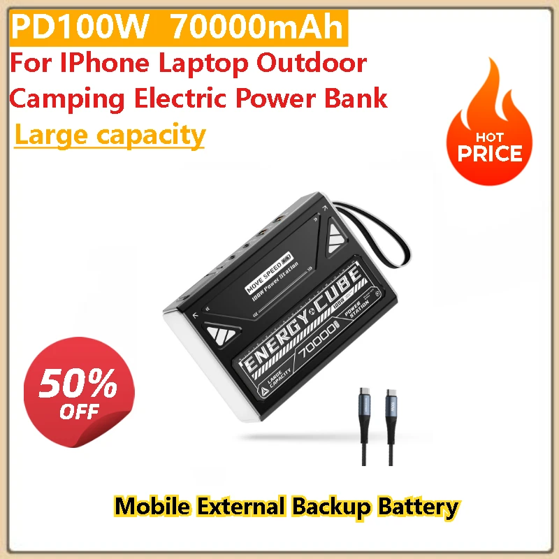 

70000mAh Large Capacity 100W Fast Charging USB C External Backup Battery for IPhone Laptop Outdoor Camping Electric Power Bank