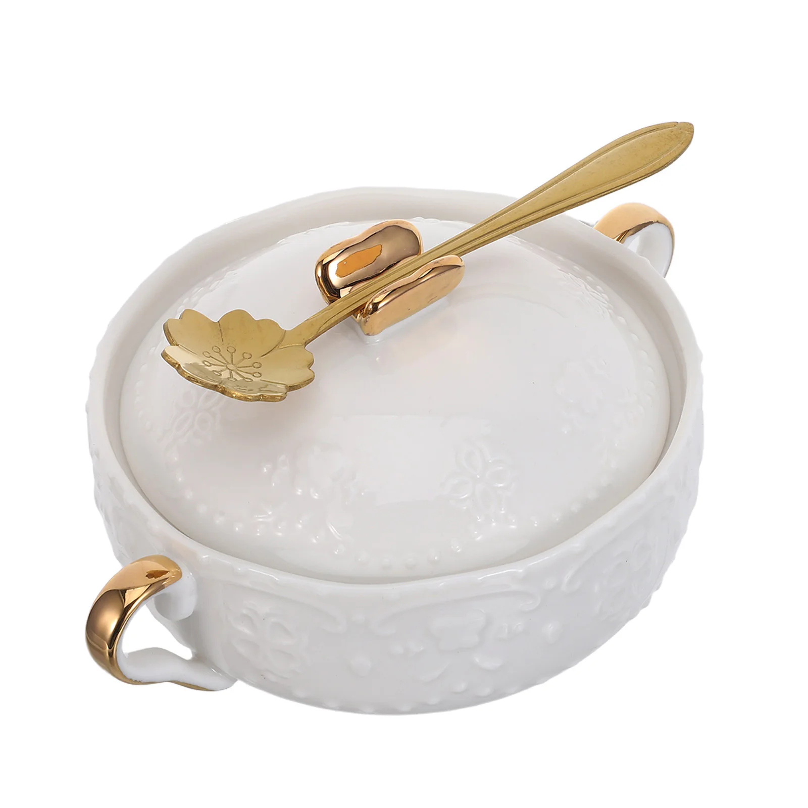 

1Set Elegant Double Handle Bowl High Quality Ceramic Dessert Fruit Bowl Luxury Patterned Serving Dish for Family Gathering