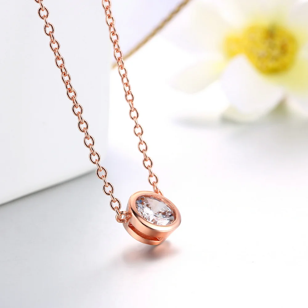 ZHOUYANG Necklace For Women Simple Style Cubic Zirconia Pendant Necklace Rose Gold Color Fashion Jewelry Brithday Gift ZYN388