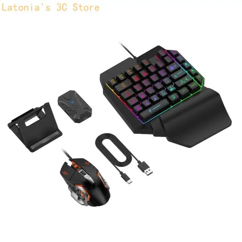 X3UB Half Hand Gaming Keyboard and Mouse Combo Keyboard with Wrist Rest Gaming Mouse Converter for Smartphone