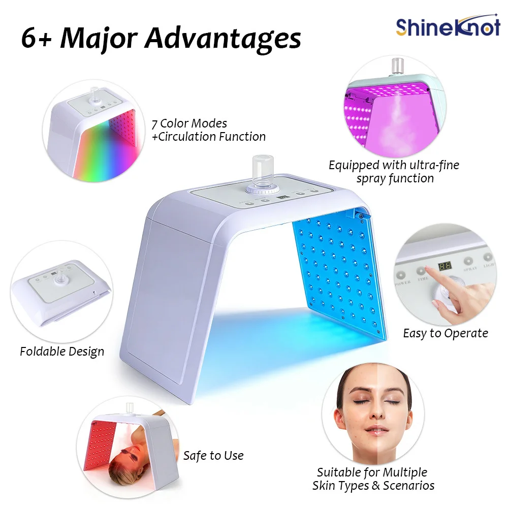 SHINEKNOT Foldable Nano-Mist Spectrometer Seven-Colour Light Beauty Device LED Face Mask Facial Skincare Home Salon Use Skin SPA