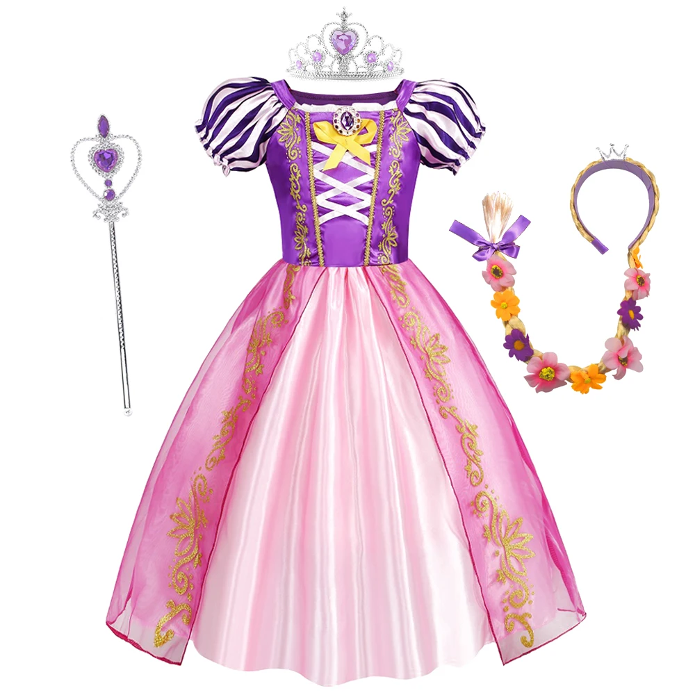 Girls Rapunzel Costume Dress Kids Children Cosplay Princess Dress Halloween Birthday Pageant Party Girl Carnival Tangled Clothes