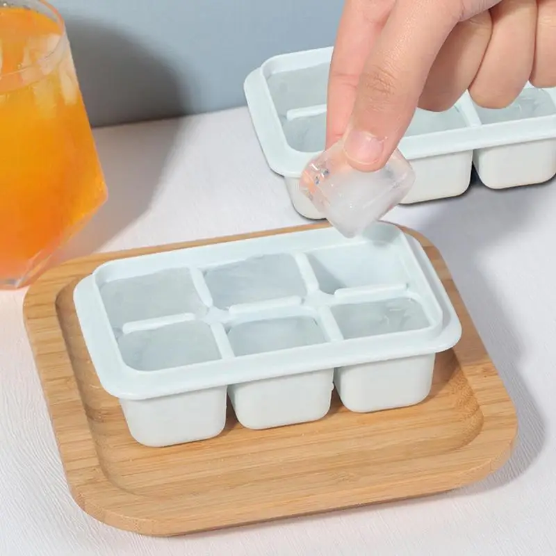 Ice Cube Tray Dry Ice For Drinks Easy To Take Out Six Grid Ice Cube Mold With Cover Small Pure Fresh Color Ice Maker Mold For