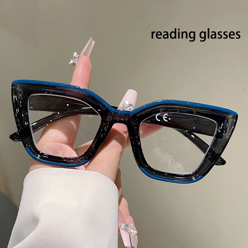 KAMMPT Vintage-Katzenaugen-Lesebrille, 2025, neue modische Brillen mit Dioptrien, trendiges blaues Licht blockierendes Dekor, optische Rahmen