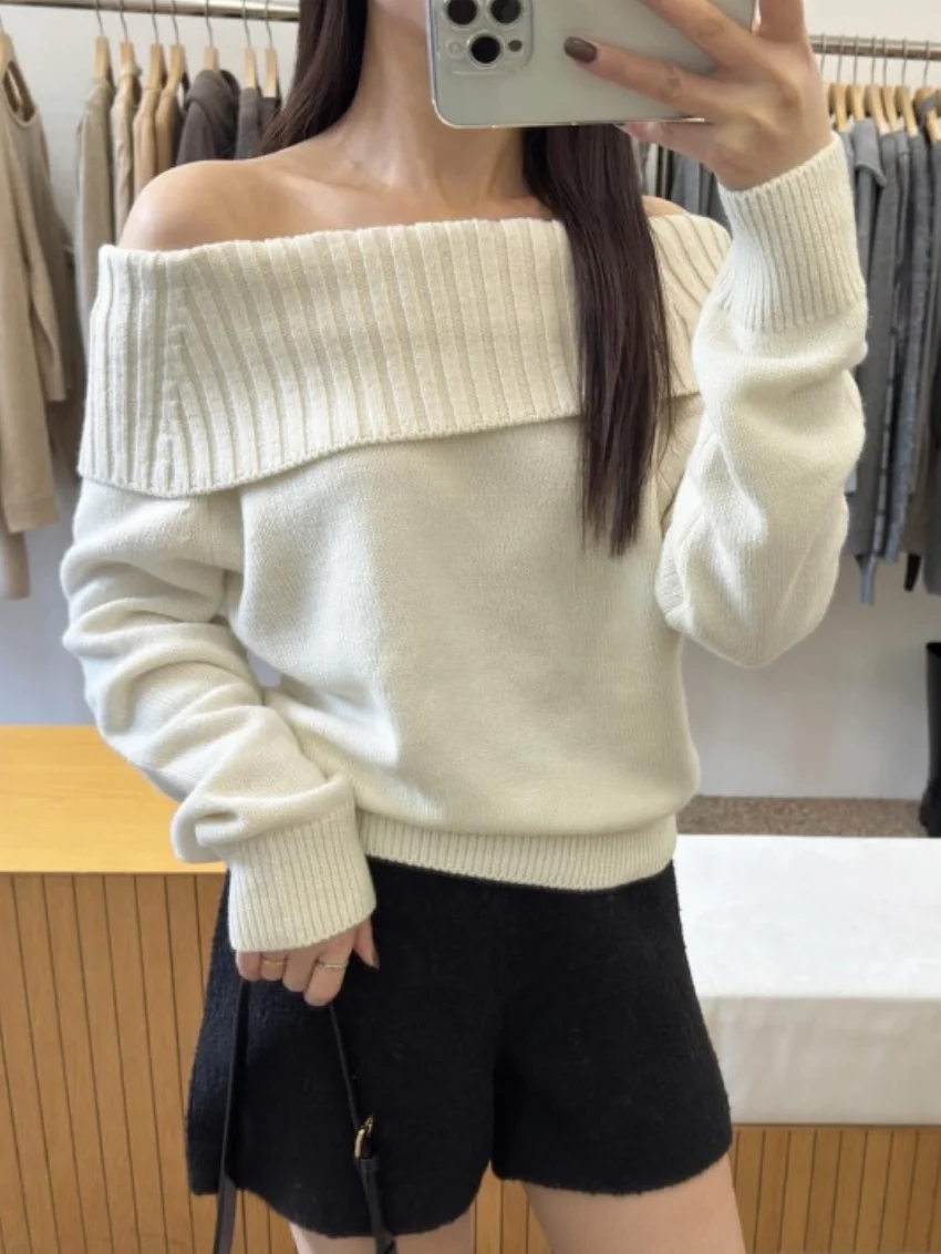 

Alien Kitty Chic Winter Women Sweaters Elegant Slash Neck Casual Daily Soft OL Knitted Pullovers Warm New Full Sleeve Sweet