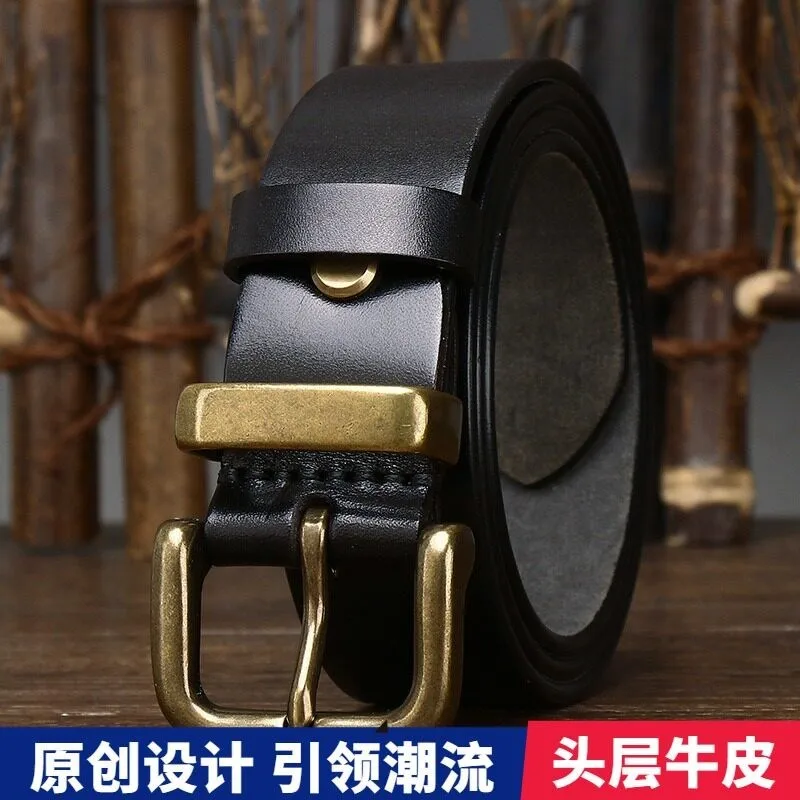 38CM wide new smooth belt men's leather needle top layer cowskin versatile casual
