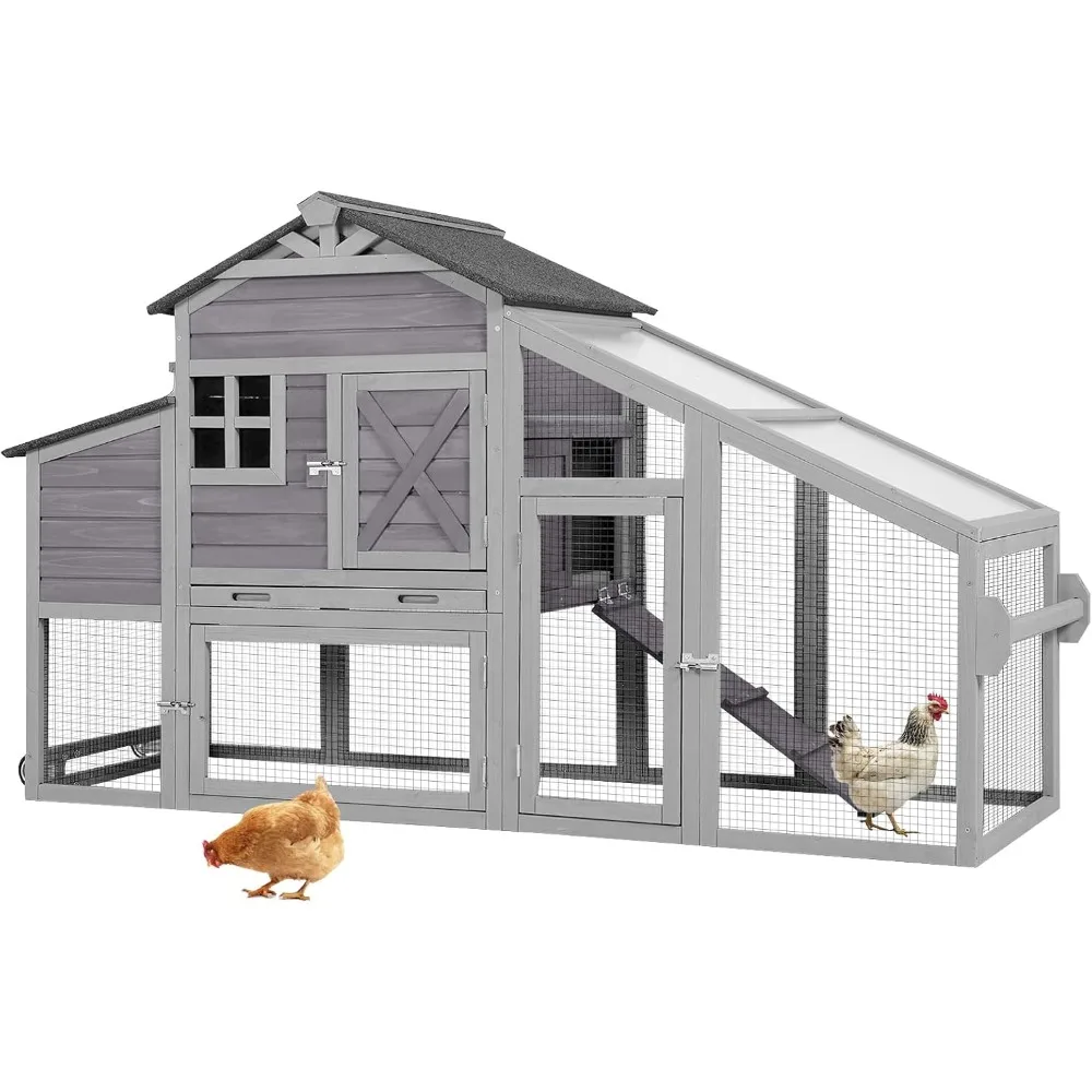 

Chicken Coop Movable Chicken, House On Wheel Portable Hen House Duck Coop, for 2-4 Chickens 65"