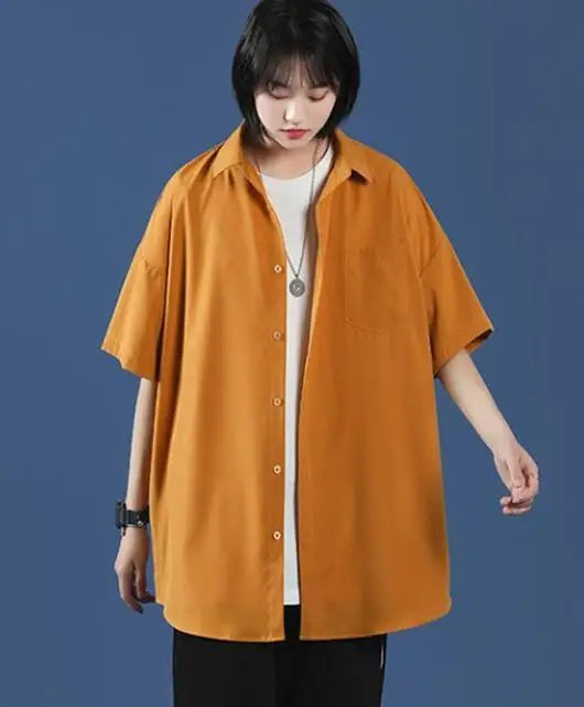 Japanese Half-Sleeved Shirts Women's Summer Loose Suit Collar Cargo Shirt Female Student Shirt