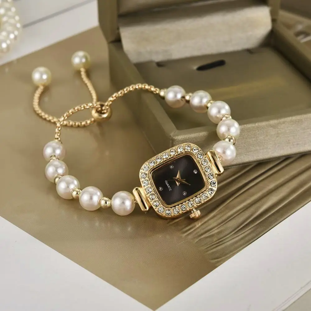 Rhinestone Quartz Watches Diamond Studded Watch Strap with Adjustable Bracelet Women Wristwatch Square Shaped Watch Women Girl