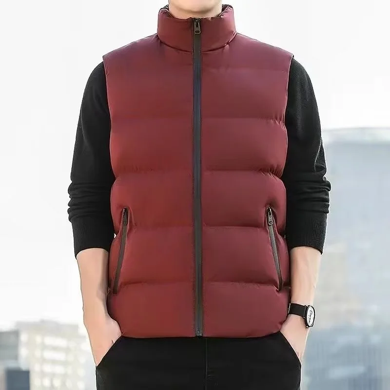 

Men's Loose Fit Thiened Warmth Vest Autumn Winter Korean Sle Trendy Zipper Cotton Jaet Svel Outerwear for Youth