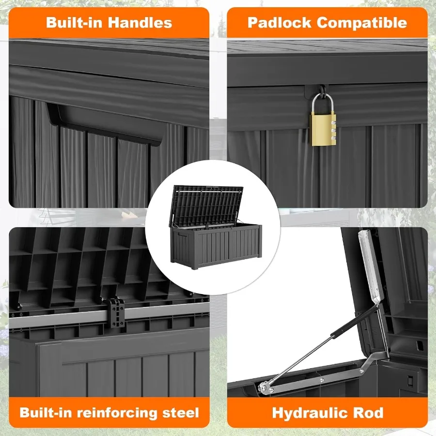 120 جالون الراتنج صندوق سطح السفينة قابل للقفل فناء صندوق تخزين خارجي للأثاث حديقة أدوات وأدوات تخزين مقاوم للماء خارج St #5