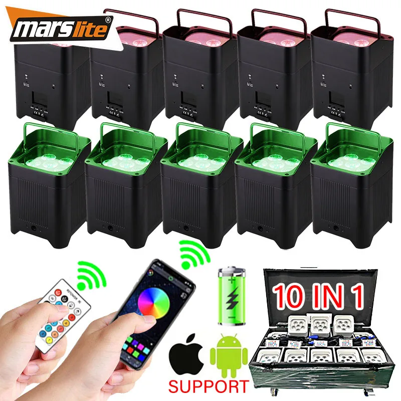

6 шт. 18 Вт беспроводных аккумуляторных прожекторов RGBW LED для сцены, свадеб, вечеринок, баров, дискотек с пультом дистанционного управления, один комплект