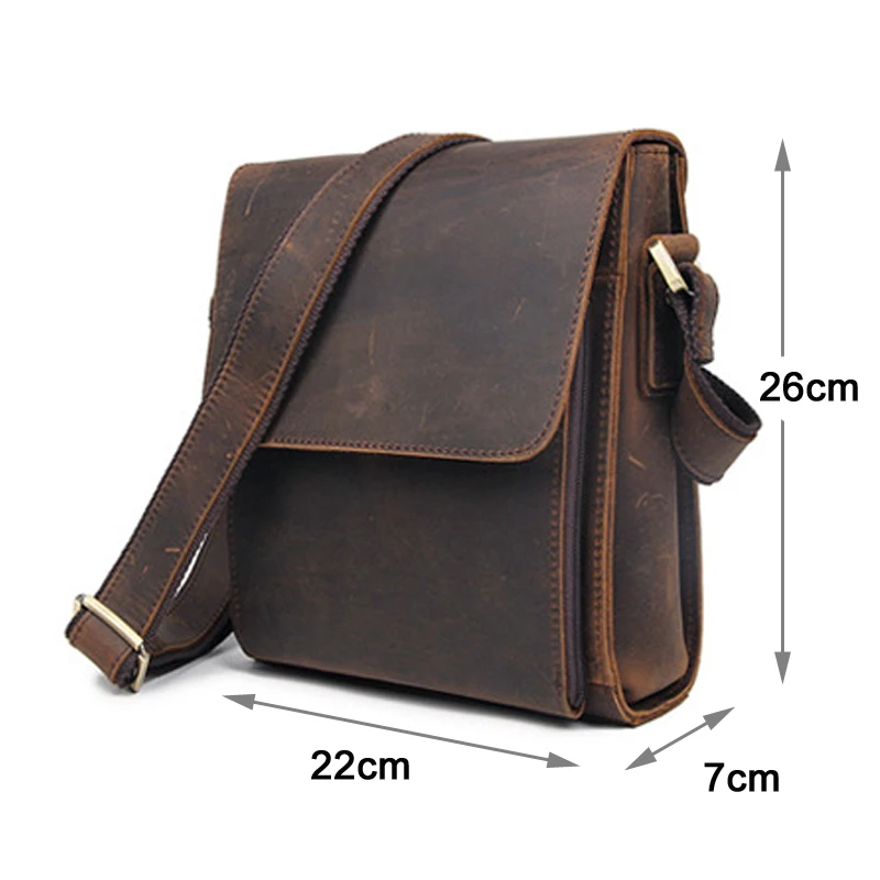 Bolso de hombro de cuero genuino para hombre, bandolera de estilo vaquero, marrón, medio