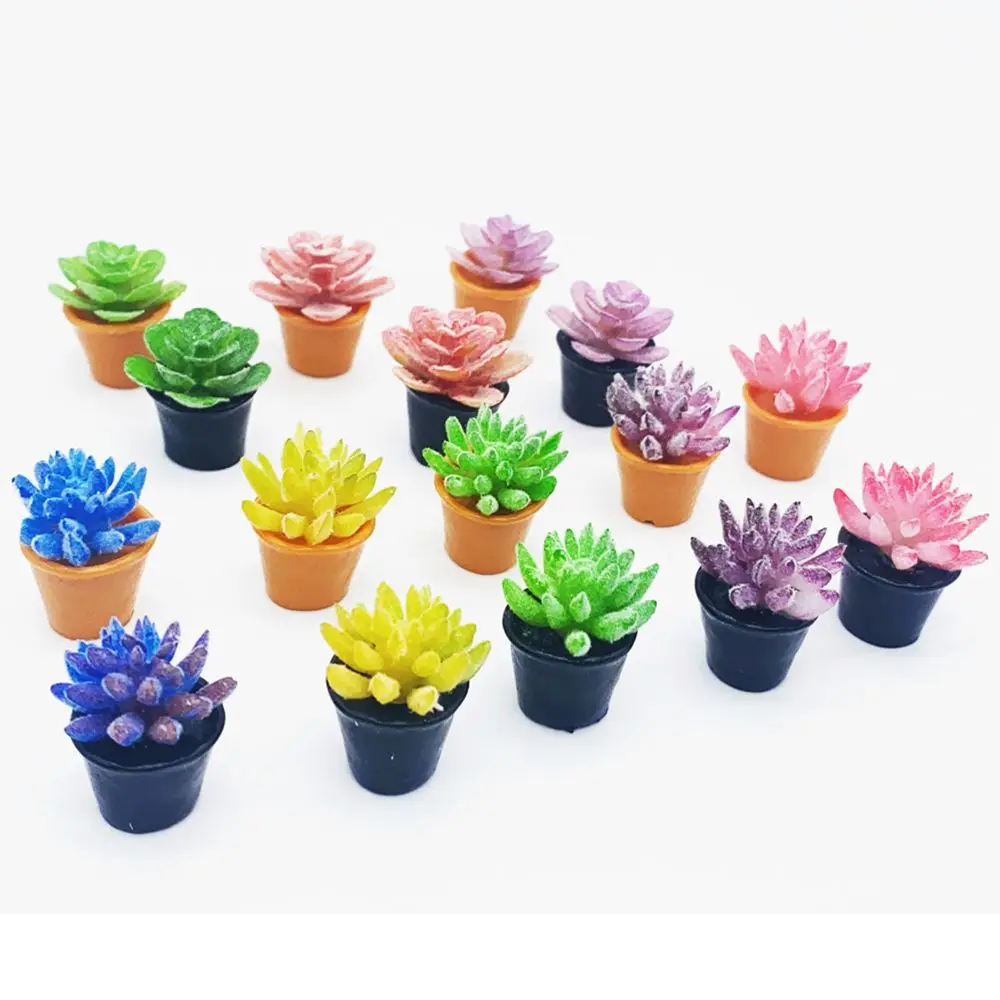 Resin Mini Plant Pot 1:12 Dollhouse Succulents Miniature Flower Vase Simulation Potted Plant Doll House Furniture Micro Ornament