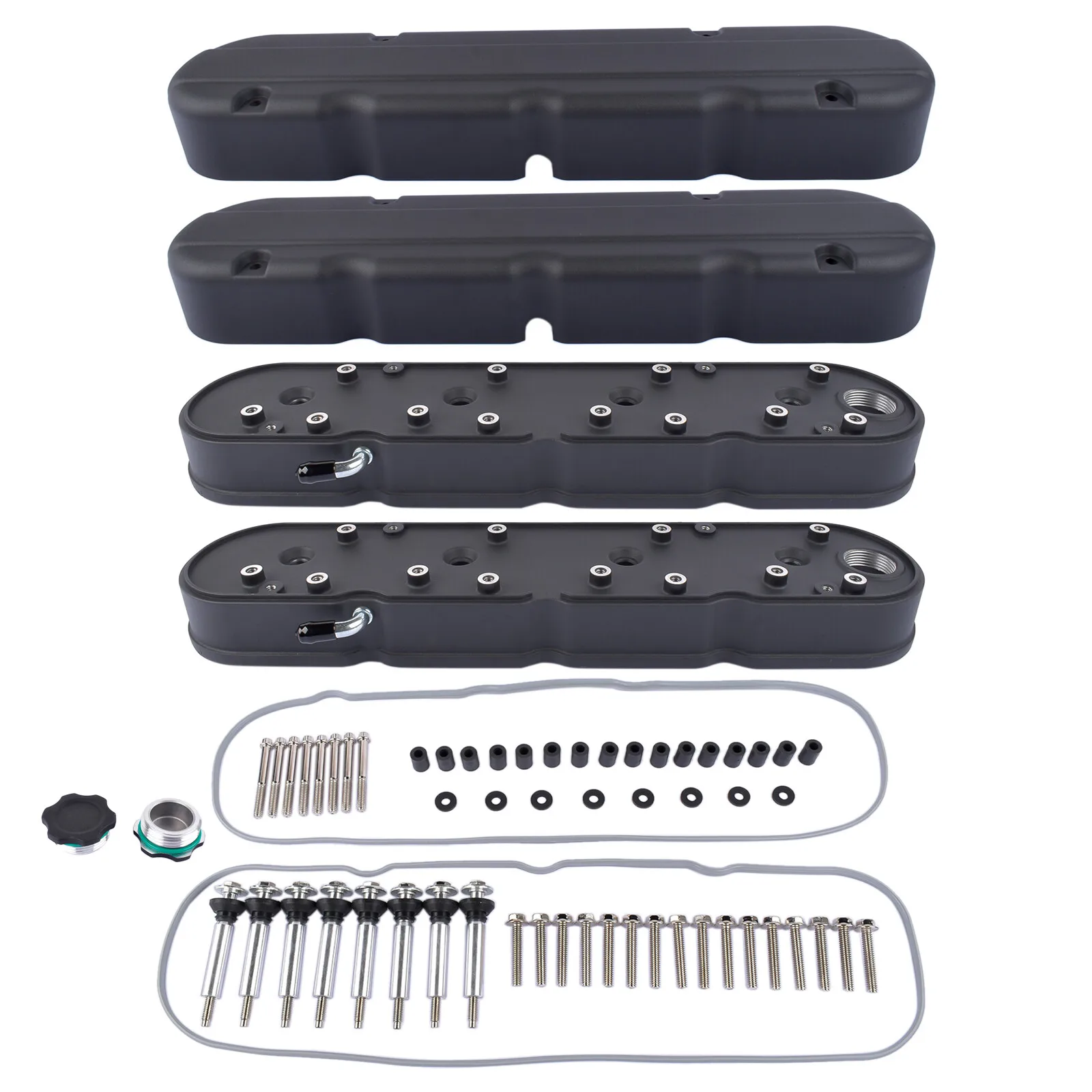 AP02 Aluminum Valve Covers with Coil Mounts & Covers for Chevy LS LS1 LS2 LS3 LS6 LS7 Small Block SB V8 Black