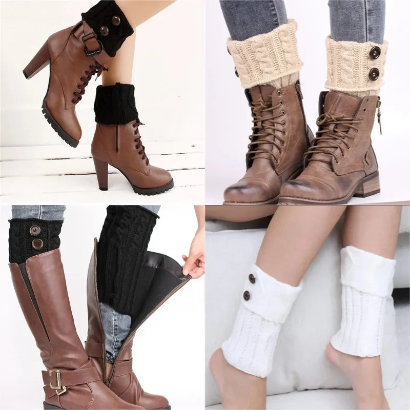 

Women's Fashion Boot Cover Leg Warmers New Short Rhombus Flip 2 Buttons Foot Warmer Socks Crochet Knitted Wool Socks Boot Cuffs