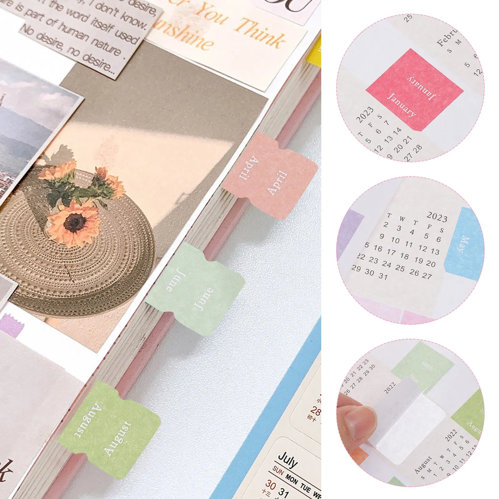 

10 Sheets Monthly Calendar Stickers Bright Color DIY Planner Tabs Peel Stick for Office School Yearly Planner Accessories