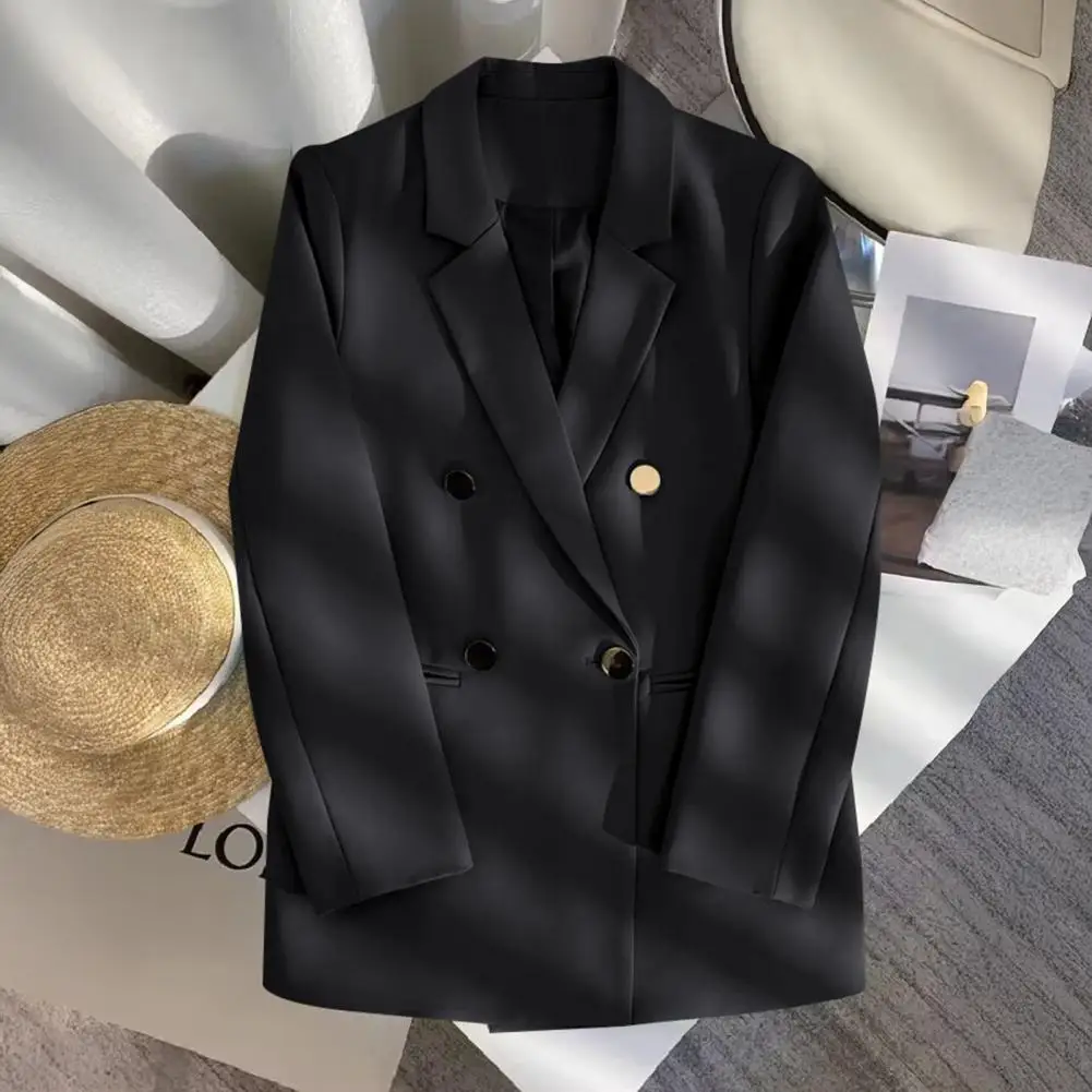 ソリッドカラーのスーツコートエレガントな女性のダブルブレストスーツコートラペル長袖カジュアルカーディガンジャケットビジネスウェア用