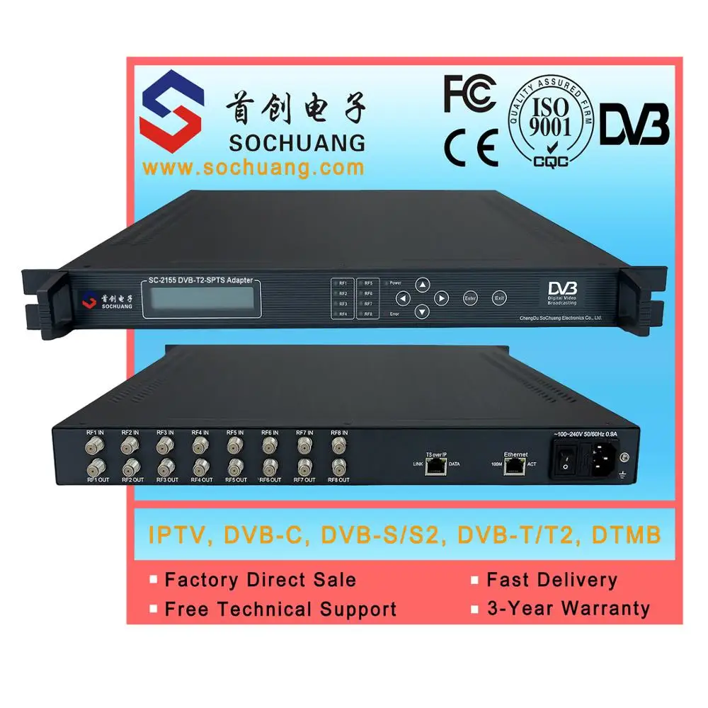 Dvb-t2 to ip tv Multicast Decoder (8*DVB-T/T2 r f In,SPTS UDP Multicast Gigabit Out)