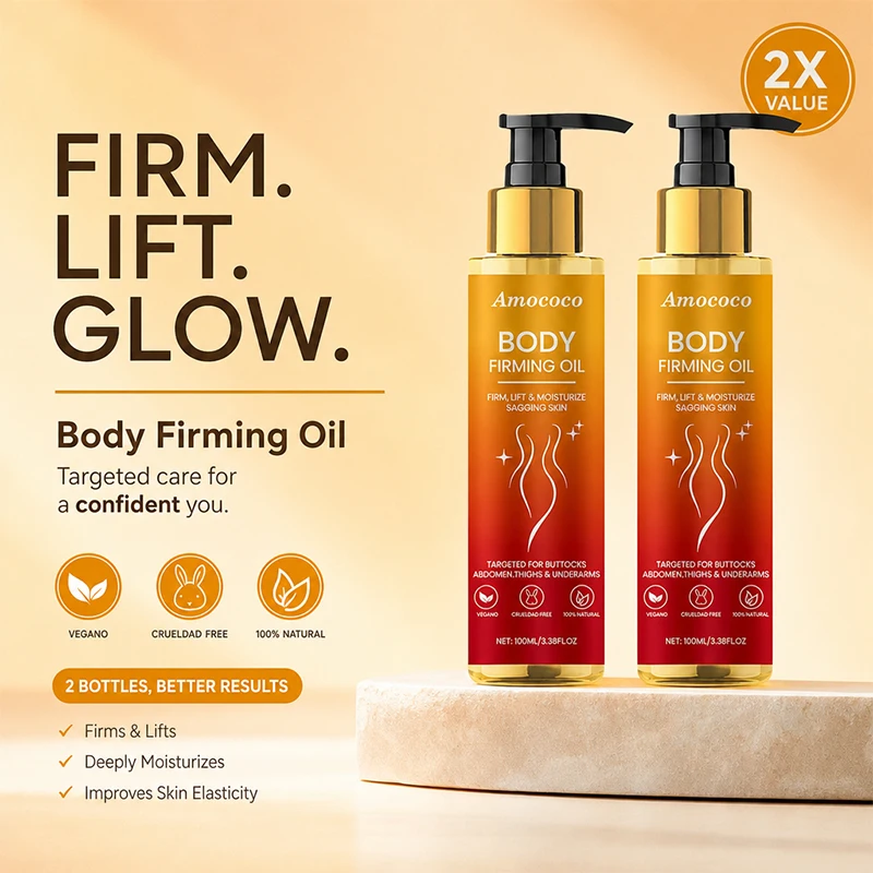 Amococo 2pcs Body Firming Oil 100ml Hydrating Body Care Oil for Women Lightweight Massage Oil for Abdomen Thighs Buttocks Underarms Moisturizing Skin Care Oil with Natural Formula Vegan Cruelty Free Daily Body Care