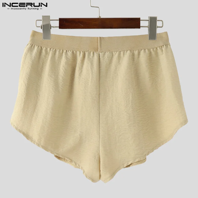 Incerun shorts masculinos cor sólida cintura elástica divisão botão lateral bottoms 2025 moda sexy casual masculino shorts S-5XL streetwear