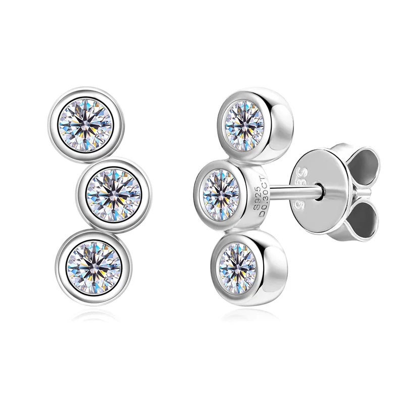 

ZFSILVER Fashion Trendy Classic s925 Silver Color D Moissanite Bubble 3 Earring For Charm Women Accessories Jewelry Gift EMO-554