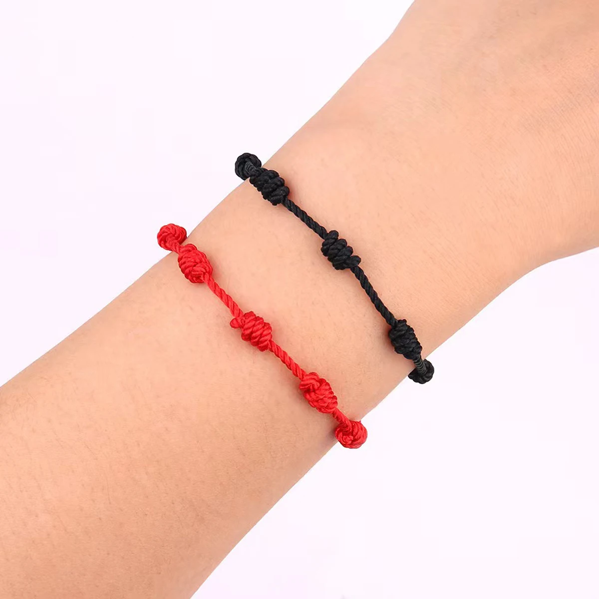 6 Pieces Set Of Red and Black Seven Knot Lucky Woven Bracelet Fashionable Men's and Women's Couple Bracelet Set Wholesale